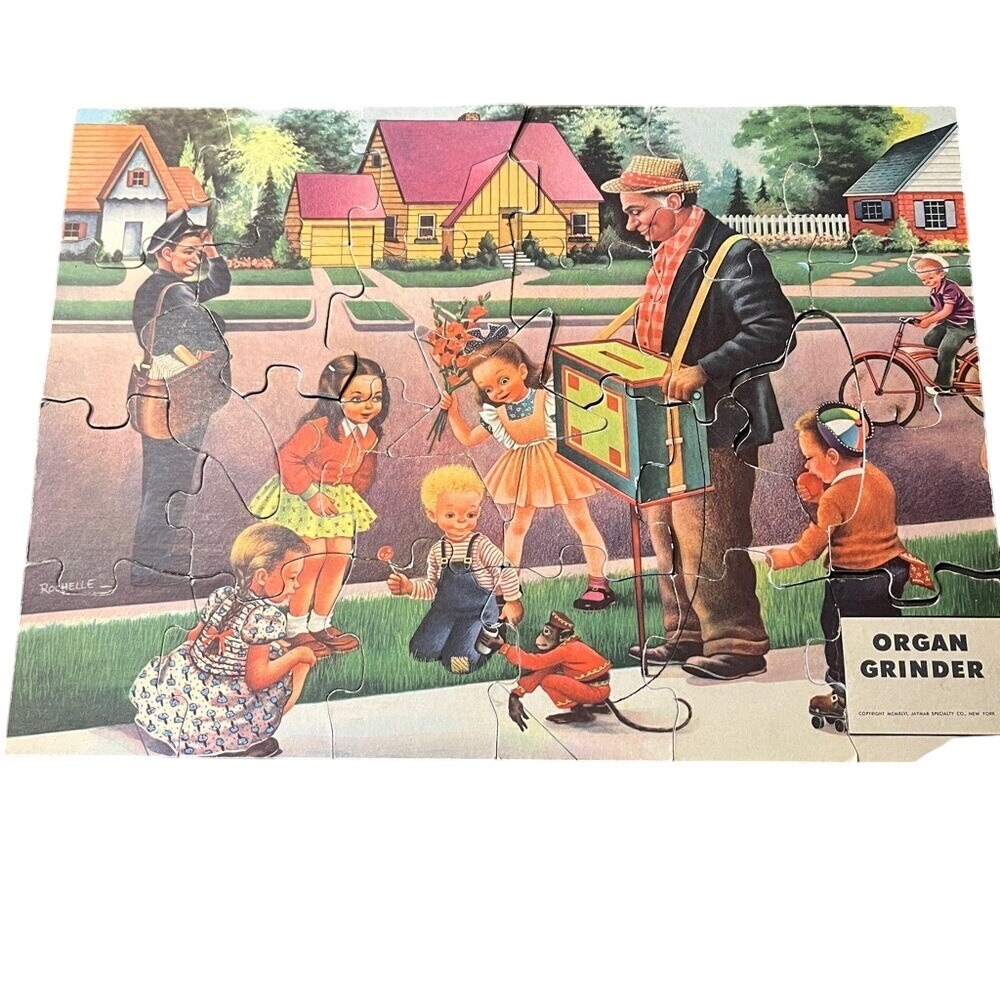 Jaymar Specialty Company, New York tiny tots jug saw puzzle Organ Grinder